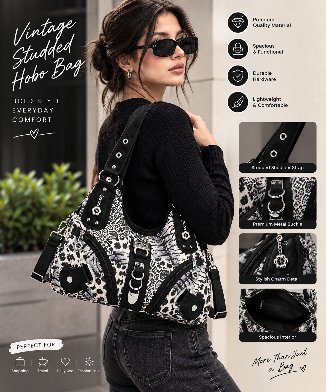 Vintage Studded Hobo Bag