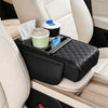 Car Armrest Cushion with Cup Holder PU Leather Black